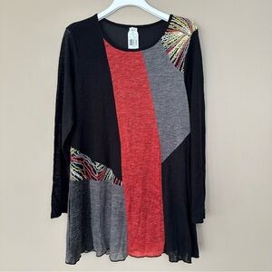NEW This & That XL Patchwork Embroidered Long Sleeve Top Tunic Boho Hippie Fall